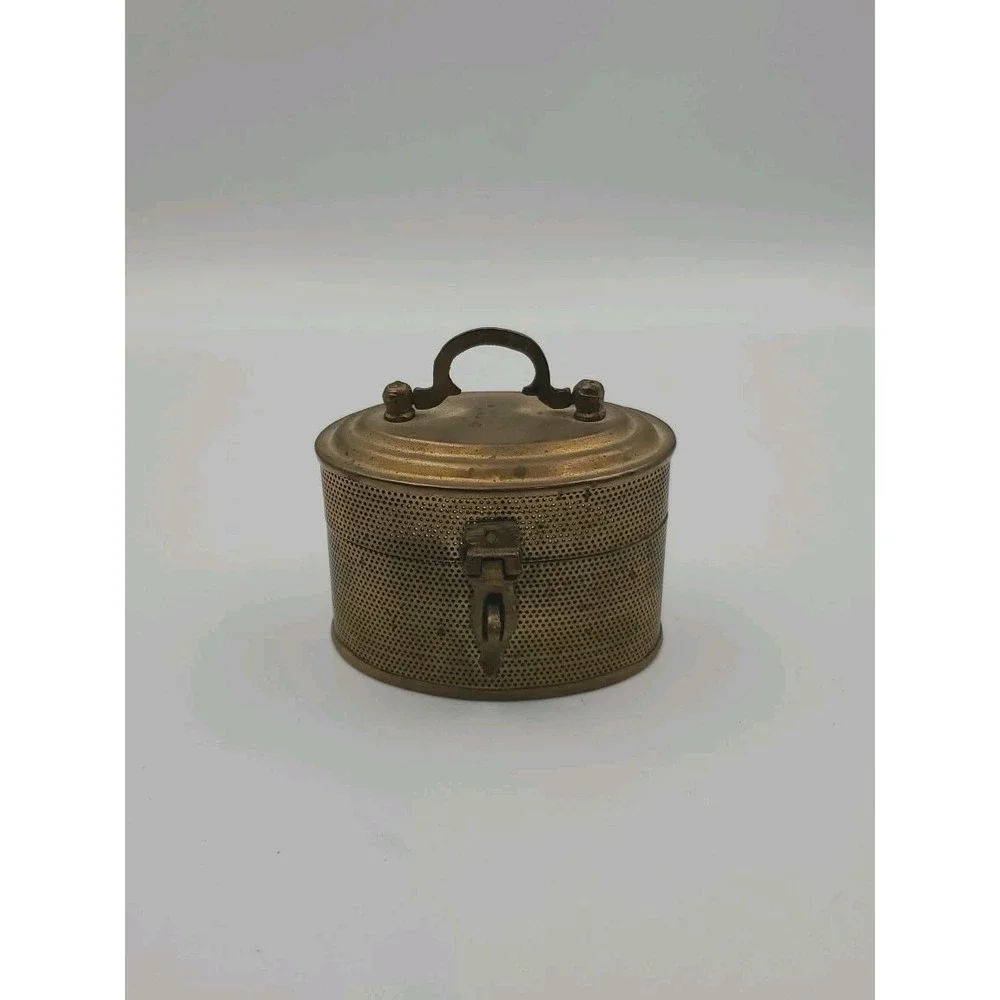 Vintage Indian Handcrafted Brass Jali Cut Box Trinket Storage Stash Decorative